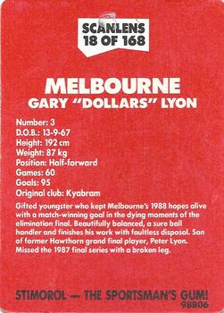 1989 Scanlens VFL #18 Garry Lyon Back